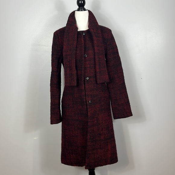 Lilah Rose Red & Black Wool Weaved Coat with Attached Scarf  & Silk Lining. - Picture 11 of 17